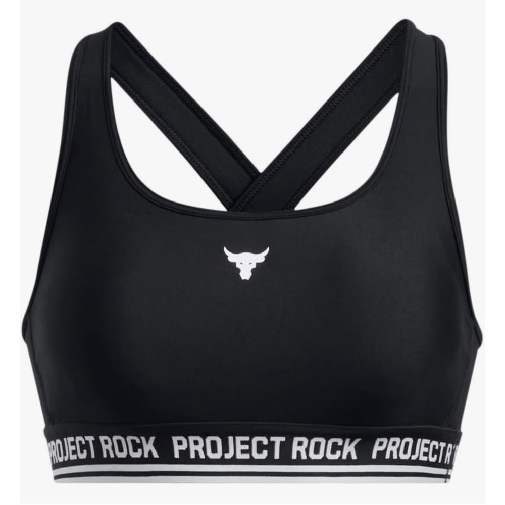 Under Armour Project Rock Crossback Mid Sports Bra Blk Women Medium 1389334-001